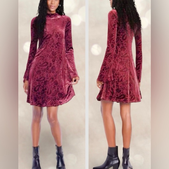 NWTS🌹THE OCCASION L🌹MERLOT VELVET PAISLEY BURNOUT SHEER OVERLAY SLIP DRESS - Picture 11 of 16